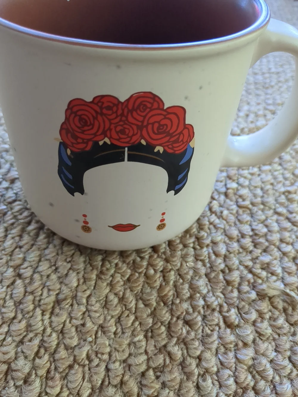 White Ceramic Mug with Red Floral Frida Kahlo-Inspired Design